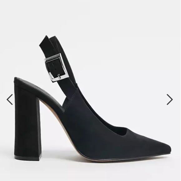 ASOS DESIGN Wide Fit Planet slingback high block heels in black, Sz 7 - Picture 2 of 8